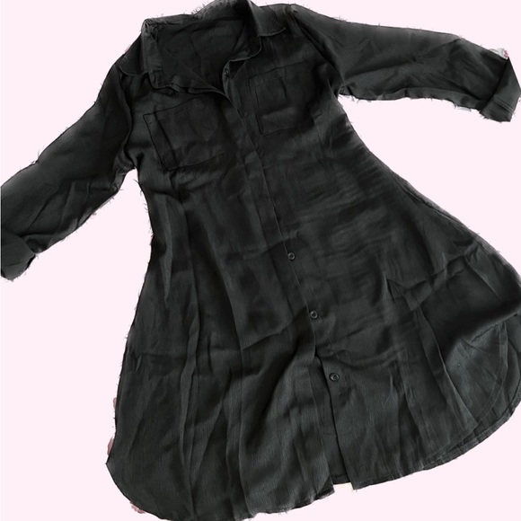 Women's Button Down Shirts Crinkle Chiffon Cover Up - Picture 2 of 3